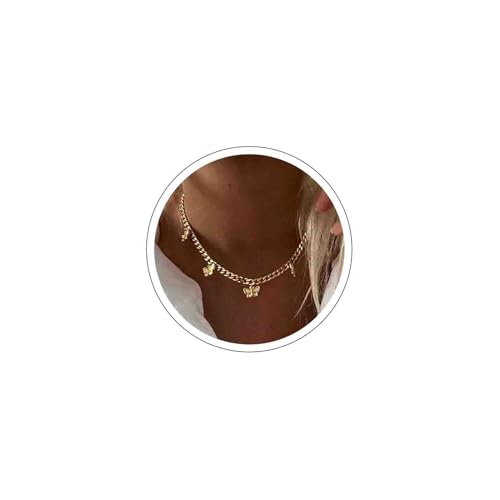 Atentuyi Boho Schmetterling Anhänger Halskette Gold Schmetterling Anhänger Halskette Quaste Schmetterling Choker Halskette Büroklammer Gliederkette Halskette Schmuck für Frauen und Mädchen von Atentuyi