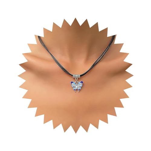 Atentuyi Boho Schmetterling Anhänger Halskette Silber Emaille Blau Schmetterling Choker Türkischen Glas Leder Schwarz Seil Kette Schmetterling Halskette Schmuck Für Frauen Und Mädchen von Atentuyi