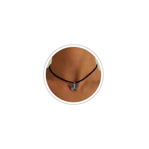 Atentuyi Boho Schmetterling Choker Halskette Schwarz Wildleder Choker Samt Halskette Kette Kurz Leder Halskette Silber Anhänger Halskette Für Frauen Und Teenager-Mädchen Alltagsschmuck von Atentuyi