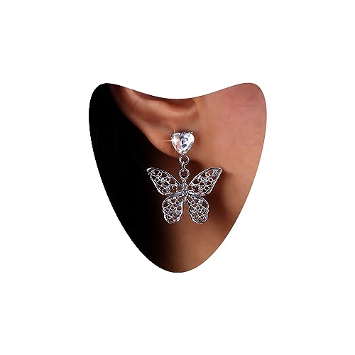 Atentuyi Boho Schmetterling Tropfen Ohrringe Silber Filigran Baumeln Ohrringe Kleines Herz Ohrstecker Winzige Cz Herzförmigen Kristall Ohrringe Vintage Ohrringe Schmuck Für Frauen Und Mädchen von Atentuyi