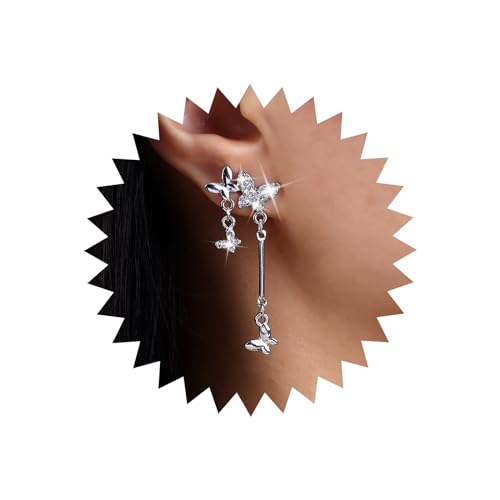 Atentuyi Boho Schmetterling Tropfen Ohrringe Silber Kleine Schmetterling Ohrstecker Kristall Schmetterling Quaste Ohrringe Strass Schmetterling Ohrringe Schmuck Für Frauen Und Mädchen von Atentuyi