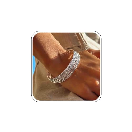 Atentuyi Boho Silberne Armreifen Armbänder Stapeln Zierliches Silbernes Armband Set Silberes Stapelbares Armband Dünne Kette Silberes Geschichtetes Armband Einfacher Armreifenschmuck Für Frauen von Atentuyi