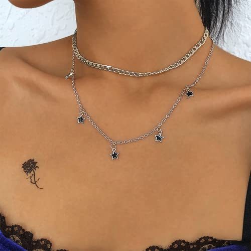 Atentuyi Boho Stern Geschichtet Halskette Silber Kubanische Gliederkette Stern Station Halskette Flach Kandare Kette Büroklammer Choker Punk Klobige Halskette Für Frauen Und Mädchen Alltagsschmuck von Atentuyi