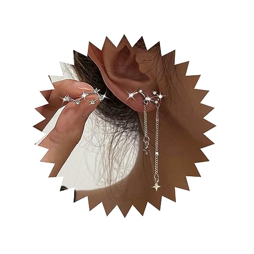 Atentuyi Boho Stern Ohrclimber Ohrringe Silber Kette Ohrringe Kristall Ohrstecker Ohrringe Stern Crawler Ohrringe Metall Quaste Tropfen Baumeln Ohrringe Schmuck Für Frauen Und Mädchen von Atentuyi