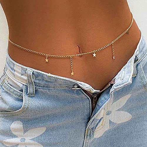 Atentuyi Boho Stern Taille Kette Gold Bauch Kette Quaste Körper Kette Sexy Geschirr Bikini Kette Sommer Strand Stern Anhänger Körper Zubehör Schmuck Für Frauen Und Mädchen von Atentuyi