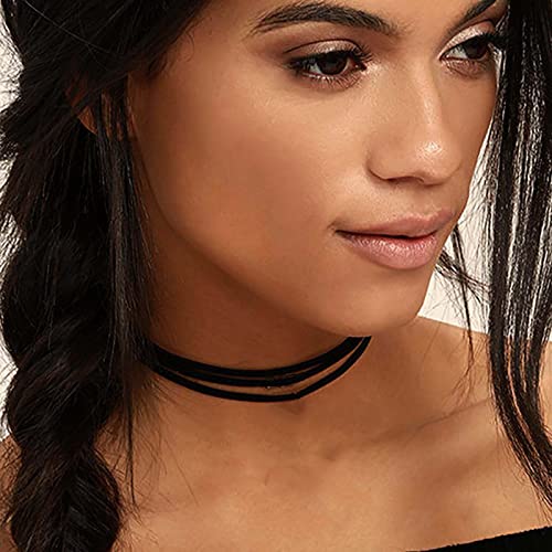 Atentuyi Boho geschichtet Leder Choker-Halskette Halskette aus schwarzem Samt Dünne Wildleder Halskette Punk Samt Kragen Halskette Schmuck für Frauen und Teenager Mädchen von Atentuyi
