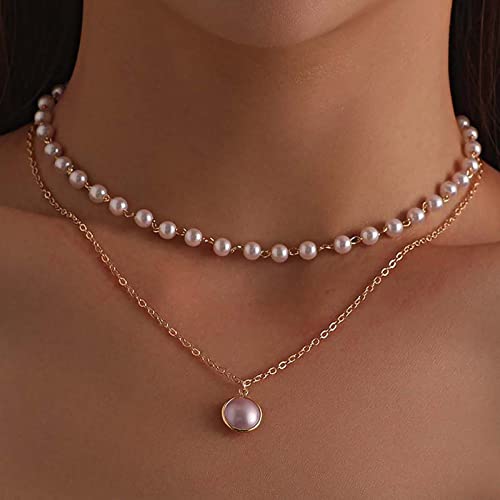 Atentuyi Boho geschichtet Perlenhalskette Halskette mit Goldperlen Anhänger Tiny Pearl Choker Halskette Vintage Perlenkette Schmuck für Frauen und Mädchen von Atentuyi