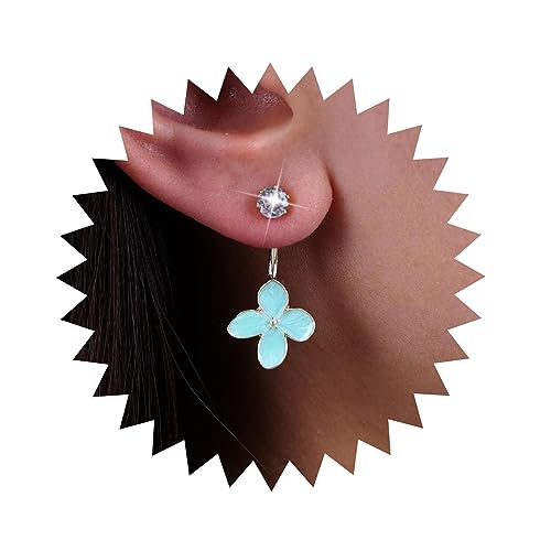 Atentuyi Boho kleine CZ-Ohrstecker goldgrüne Blume baumelnde Ohrringe Kristall Ohrringe vorne und hinten Vintage Emaille Blumenohrringe Ohrjacke CZ Ohrringe Schmuck für Frauen und Mädchen von Atentuyi