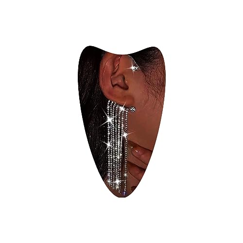 Atentuyi Braut Strass Ohrringe Silber Cz Manschette Ohrringe Lange Baumeln Ohrringe Fransen Kette Tropfen Ohrringe Kristall Ohrringe Nicht Piercing Hochzeit Schmuck Für Frauen Und Mädchen von Atentuyi