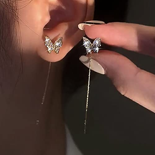 Atentuyi Cz Schmetterling Ohrringe Gold Einfädler Ohrringe Lange Kette Ohrringe Kette Tropfen Ohrringe Kette Quaste Ohrringe Cz Schmetterling Ohrringe Lange Baumeln Ohrringe Schmuck Für Frauen Mädchen von Atentuyi