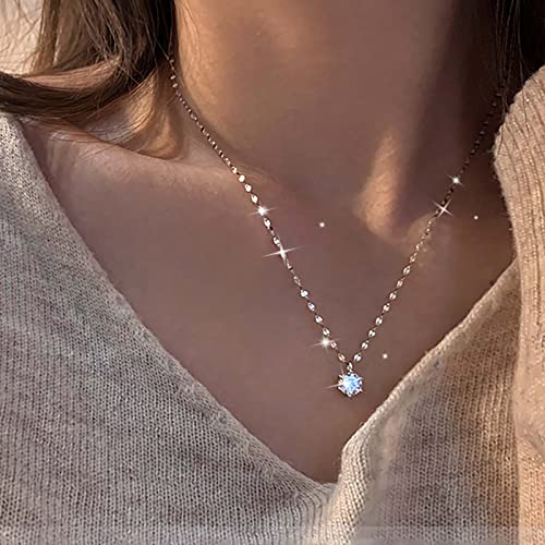 Atentuyi Cz Solitaire Anhänger Halskette Silber Strass Solitaire Halskette Kristall Halo Halskette Winziger Punkt Halskette Dünne Kette Solitaire Choker Halsketteschmuck Für Frauen Und Mädchen von Atentuyi