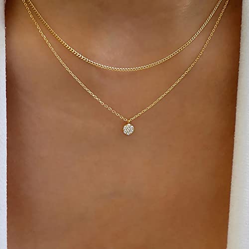 Atentuyi Geschichtet Kubischer Zirkonia Solitär Halskette Gold Kristall Halo Anhänger Halskette Kleine Kristall Halskette Cz Anhänger Zierliche Dünne Kette Choker Halskette Schmuck Frauen Und Mädchen von Atentuyi