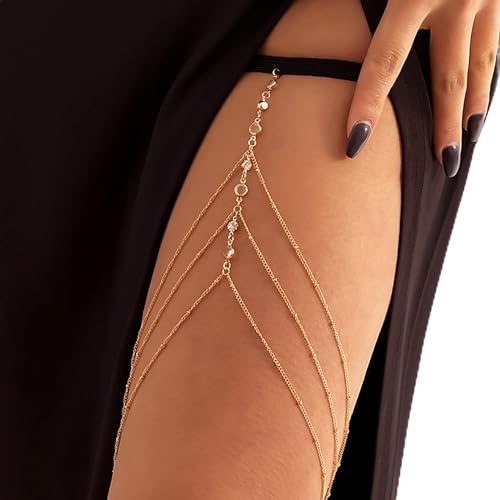 Atentuyi Geschichteten Kristall Bein Kette Gold Sexy Bikini Strand Geschirr Böhmischen Körper Kette Oberschenkel Schmuck Für Frauen Und Mädchen von Atentuyi