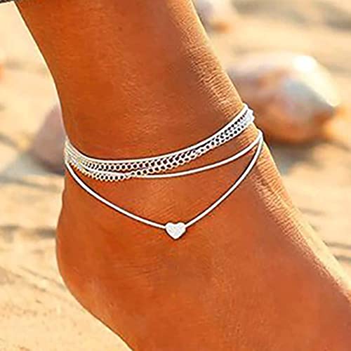 Atentuyi Geschichtetes Herz Fußkettchen Silber Set Strand Knöchelarmband Boho Fußkette Fußkettchen Barfuß Strand Fußkettchen Schmuck Für Frauen Und Mädchen von Atentuyi