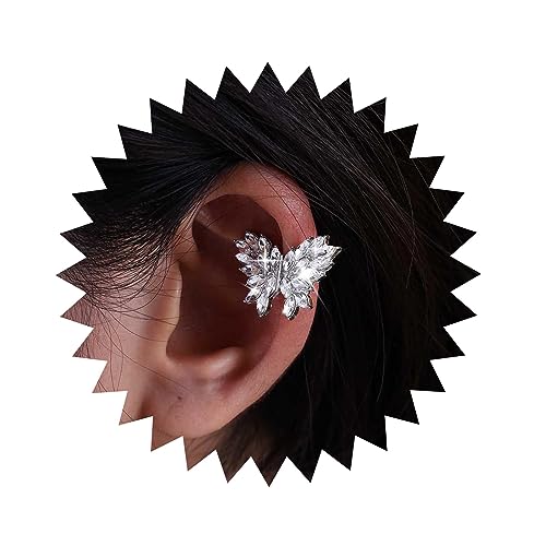 Atentuyi Glitzernde Schmetterling Strass Ohrringe Silberne Ohrmanschetten Ohrringe Clip Auf Kristall Knorpel Ohrringe Non Piercing Ohrringe Cz Huggie Hoop Ohrringe Schmuck Für Frauen Mädchen (links) von Atentuyi