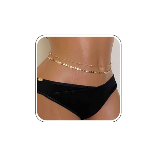 Atentuyi Gold Pailletten Geschichteten Bauch Taille Kette Set Sexy Bikini Strand Geschirr Perlen Körper Kette Böhmischen Schmuck Für Frauen Und Mädchen 2 Stück von Atentuyi