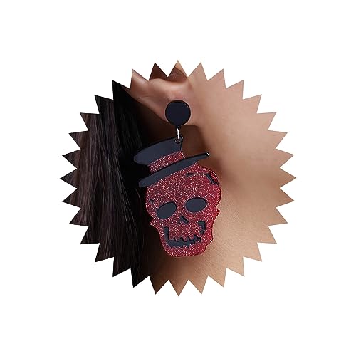 Atentuyi Gothic Große Totenkopf Ohrringe Silberne Acryl Totenkopf Ohrringe Rote Ohrhänger Schwarze Runde Ohrstecker Funkelnde Neon Ohrringe Retro Harz Ohrringe Schmuck Für Frauen Und Mädchen von Atentuyi