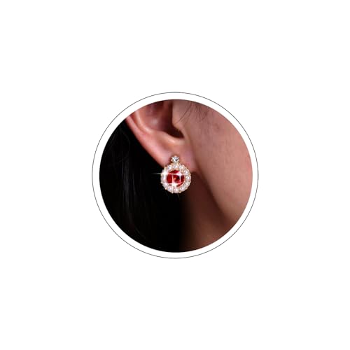 Atentuyi Hochzeit Runden Roten Kristall Tropfen Ohrringe Gold Cz Ohrstecker Ohrringe Braut Winzige Perle Baumeln Ohrringe Edelstein Rubin Ohrringe Geburtsstein Ohrringe Schmuck Für Frauen Und Mädchen von Atentuyi