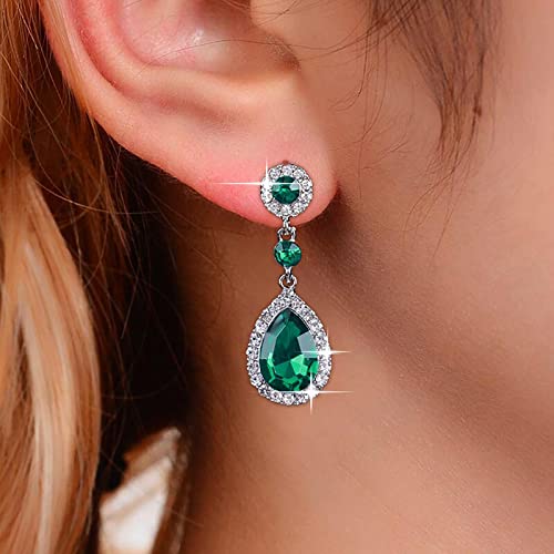 Atentuyi Hochzeit Smaragd Tropfen Ohrringe Silber Smaragd Baumeln Ohrringe Cz Smaragd Ohrringe Smaragd Kristall Ohrringe Grün Cz Tropfen Ohrringe Grün Strass Ohrringe Schmuck Für Frauen Und Mädchen von Atentuyi
