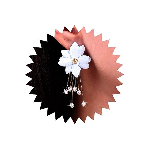Atentuyi Hochzeit Weiße Blume Ohrringe Gold Blume Ohrstecker Kleine Perle Tropfen Baumeln Ohrringe Floral Vorne Zurück Ohrringe Quaste Kette Ohrringe Für Frauen Mädchen Bräute Brautjungfern Schmuck von Atentuyi