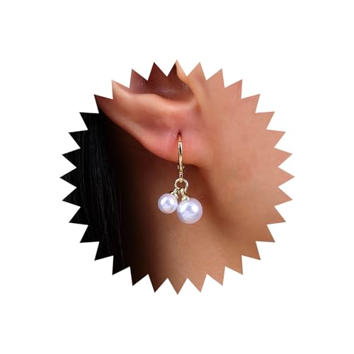 Atentuyi Kleine Reifen Ohrringe Winzige Perle Tropfen Baumeln Ohrringe Gold Huggie Ohrringe Doppelte Perle Quaste Ohrringe Vintage Boho Ohrringe Schmuck Für Frauen Und Mädchen von Atentuyi