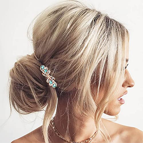 Atentuyi Kristall Haarspange Strass Braut Haarschmuck Edelsteine ​​Kristall Haarspangen Hochzeit Kopfschmuck Schmuck Haarteil Gold für Frauen und Mädchen (Blau) von Atentuyi