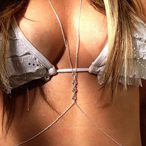 Atentuyi Kristall Körper Kette Silber Halskette Bh Strass Kette Bikini Draht Harness Körper Zubehör Sommer Cz Bauch Hüftkette Boho Strand Körper Schmuck Für Frauen Und Mädchen von Atentuyi