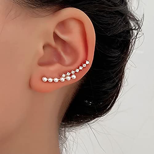 Atentuyi Kubischer Zirkonia Ohrkletterer Ohrringe Silber Strass Ohrkletterer Kristalle Ohrkletterer Ohrringe Perlen Ohrstecker Ohrringe Perlenohrringe Schmuck Für Frauen Und Mädchen von Atentuyi