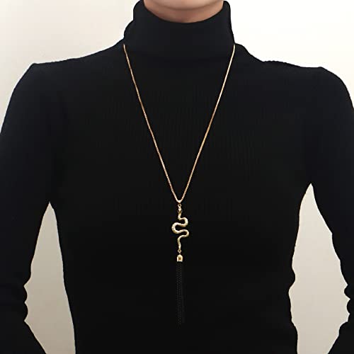 Atentuyi Lange Kette Gold Kette Halskette Lange Anhänger Schlange Halskette Y Halskette Boho Fransen Quaste Halskette Pullover Kette Schmuck Für Frauen Und Mädchen von Atentuyi