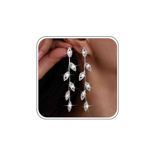Atentuyi Lange Strass Ohrringe Silber Blatt Cz Tropfen Kristall Hochzeit Kronleuchter Baumeln Braut Fädler Quaste Kette Schmuck Für Frauen Und Mädchen Atentuyi Lange Strass Ohrringe Silber Blatt Cz Tropfen Kristall Hochzeit Kronleuchter Baumeln Braut Fädler Quaste Kette Schmuck Für Frauen Und Mädchen von Atentuyi