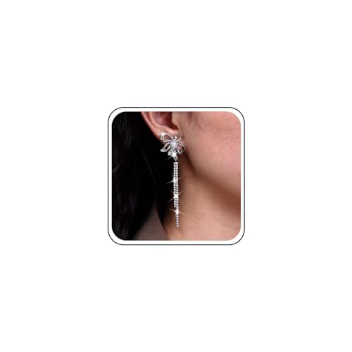 Atentuyi Lange Strass Quasten Ohrringe Silber Hochzeit Strass Ohrringe Perle Blume Ohrringe Kristall Tropfen Ohrringe Cz Kette Ohrringe Schmuck Für Frauen Und Mädchen von Atentuyi