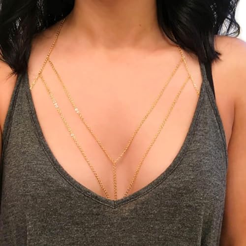 Atentuyi Layered Body Chain Halskette Gold BH Kette Bikini Draht Geschirr Körper Accessoires Sommer Bauch Taille Kette Boho Strand Quaste Körperschmuck Für Frauen Und Mädchen von Atentuyi