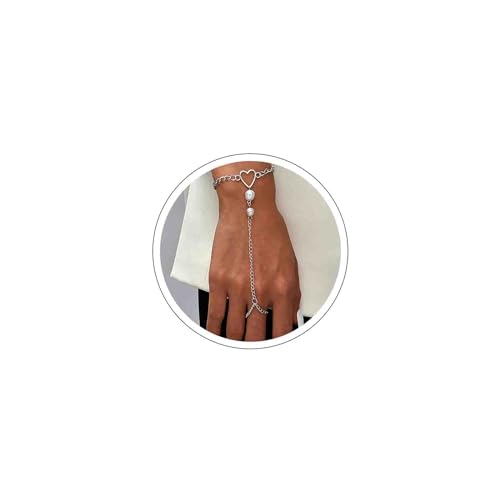 Atentuyi Liebe Herz Hand Kette Perle Finger Ring Armband Silber Finger Kette Retro Sklave Armbänder Böhmischen Schmuck Für Frauen Und Mädchen von Atentuyi