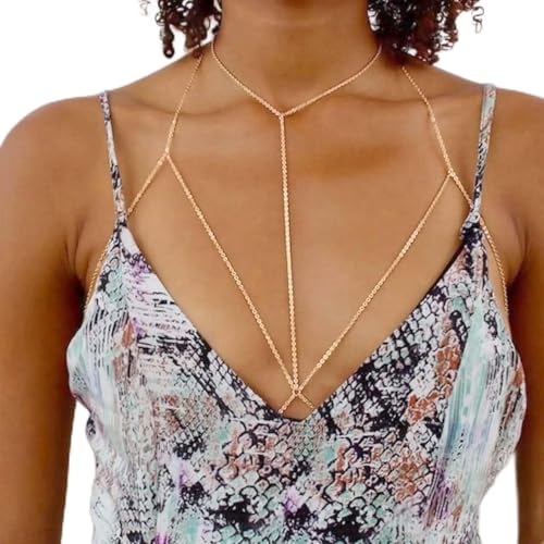 Atentuyi Mehrlagige Körperkette Gold Y Halskette Nachtclub Bh Kette Bikini Draht Harness Körper Zubehör Sommer Bauch Hüftkette Boho Strand Quaste Körperschmuck Für Frauen Und Mädchen von Atentuyi