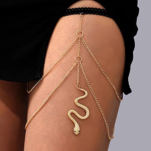 Atentuyi Mehrlagige Oberschenkelkette Punk Schlange Beinkette Gold Quaste Oberschenkelkette Elastischer Gurt Bikini Boho Körperkette Sommer Strand Schlange Beinschmuck Für Frauen Und Mädchen von Atentuyi