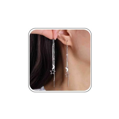 Atentuyi Mond Stern Ohrringe Silber Einfädler Ohrringe Kette Tropfen Ohrringe Lange Kette Ohrringe Kette Quaste Ohrringe Stern Baumeln Ohrringe Boho Mond Ohrringe Schmuck Für Frauen Und Mädchen von Atentuyi