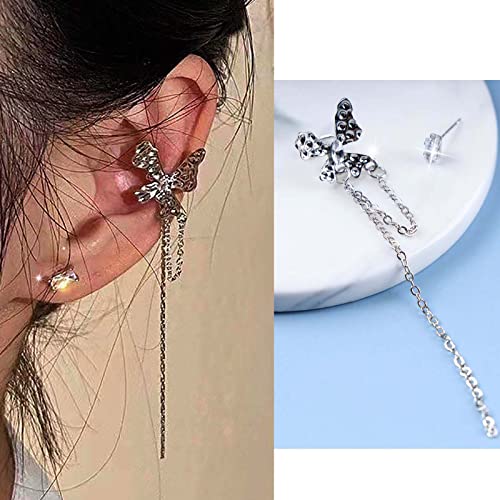 Atentuyi Ohrclips Schmetterling Manschettenohrringe Silber Cz Quadratische Ohrstecker Ohrringe Kette Ohrringe Kubischer Zirkon Ohrringe Knorpel Ohr Wraps Schmetterling Frauen Und Mädchen (linkes Ohr) von Atentuyi