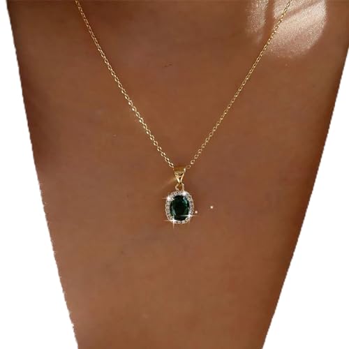 Atentuyi Ovaler Smaragd Solitär Halskette Gold Simuliert Smaragd Halskette Smaragd Diamant Halskette Grüner Edelstein Halskette Geburtsstein Anhänger Halskette Schmuck Für Frauen Und Mädchen von Atentuyi