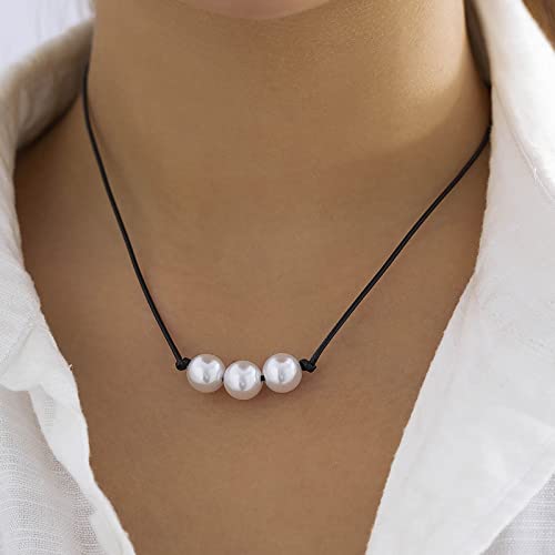 Atentuyi Perlenkette Schwarzes Lederhalsband Perlenkette Choker Kordel Halskette Anhänger Perlenstab Halskette Boho Schmuck Für Frauen Und Mädchen von Atentuyi