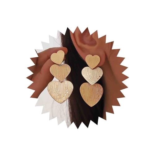 Atentuyi Punk 3 Herz Ohrringe Baumeln Gold Strukturiert Klobige Herz Ohrringe Lange Herz Ohrringe Metall Herz Aussage Ohrringe Dreifach Gehämmert Herz Ohrstecker Schmuck Für Frauen Und Mädchen von Atentuyi