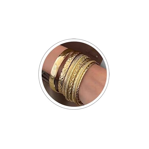 Atentuyi Punk Chunky Gold Armreif Armbänder Für Frauen Geschichtet Stapelbar Armreifen Glänzend Strukturiert Armreif Boho Indischen Bollywood Armbänder Set Schmuck Für Mann Und Mädchen von Atentuyi