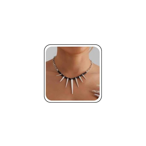 Atentuyi Punk Goth Mini Black Seed Beads Thin Necklace Silver Tiny Nieten Pendant Link Chain Necklace Simple Small Long Spikes Cute Dainty Paperclip Choker Minimalist Delicate for Women von Atentuyi