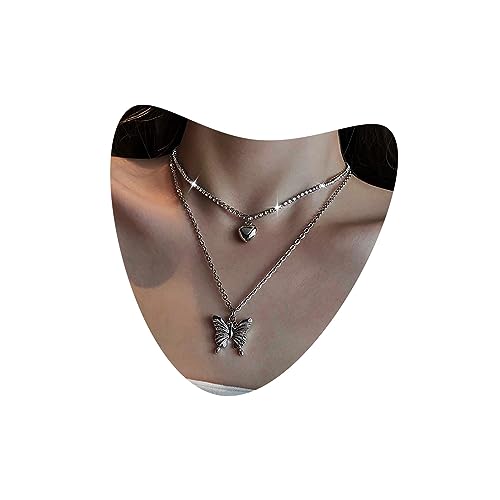 Atentuyi Punk Gothic Geschichtetes Kleines Herz Choker Halskette Silber Schmetterling Anhänger Halskette Funkelnde Tennis Kette Bling Bling Strass Choker Halskette Schmuck Für Frauen Und Mädchen Atentuyi Punk Gothic Geschichtetes Kleines Herz Choker Halskette Silber Schmetterling Anhänger Halskette Funkelnde Tennis Kette Bling Bling Strass Choker Halskette Schmuck Für Frauen Und Mädchen von Atentuyi