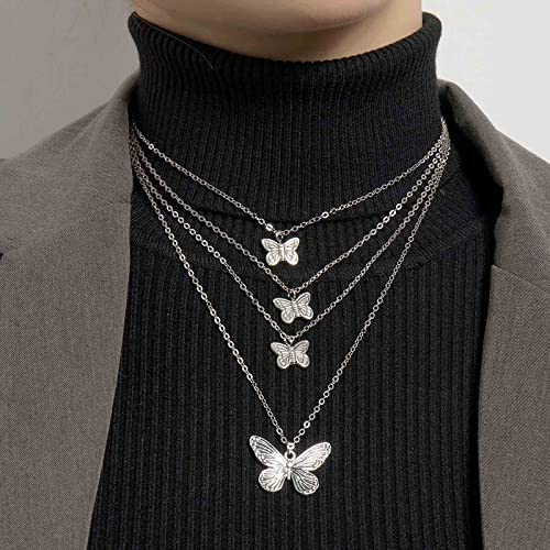 Atentuyi Punk Halsketten Silber Kette Schmetterling Halskette Schichtung Anhänger Halskette Schmetterling Choker Mehrlagig Kragen Halskette Schmuck Für Frauen Und Mädchen von Atentuyi