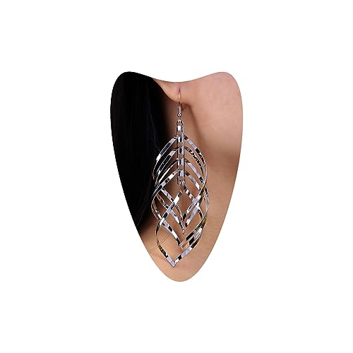 Atentuyi Punk Lange Ohrringe Silber Ohrhänger Linearer Strudel Französische Draht Ohrringe Unendlich Twist Ohrring Hohle Blatt Form Ohrringe Aussage Ohrringe Schmuck Für Frauen Und Mädchen von Atentuyi