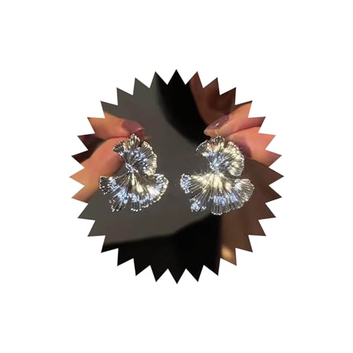 Atentuyi Punk Ohrringe mit großen Ginkgo Blättern silberne große Blumen Ohrringe baumelnde Ohrringe mit Blumenblütenblättern strukturierte Blumen Ohrringe Schmuck für Frauen und Mädchen von Atentuyi