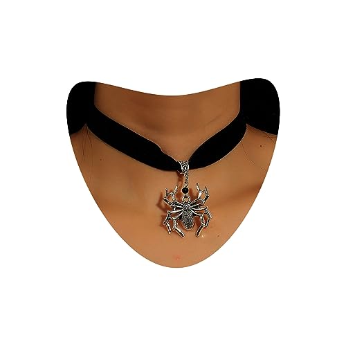 Atentuyi Punk Rock Goth Schwarz Samt Halskette Silber Spinne Anhänger Halskette Spitzen Choker Gothic Halskette Wildleder Halskette Vintage Kurz Kragen Halskette Schmuck Für Frauen Und Mädchen von Atentuyi