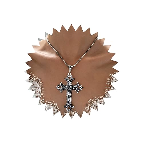 Atentuyi Punk Rock Gothic Kreuz Halskette Silber Großes Kreuz Anhänger Halskette Vintage Religiöse Halskette Retro Flower Goth Halskette Kasten Kette Halskette Schmuck Für Frauen Und Männer von Atentuyi