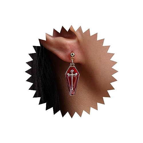 Atentuyi Punk Rock Gothic Kreuz Ohrringe Gold Religiöse Ohrringe Emaille Kristall Rot Tropfen Baumeln Ohrringe Rechteck Geometrische Ohrringe Vintage Statement Ohrringe Für Frauen Und Mädchen von Atentuyi