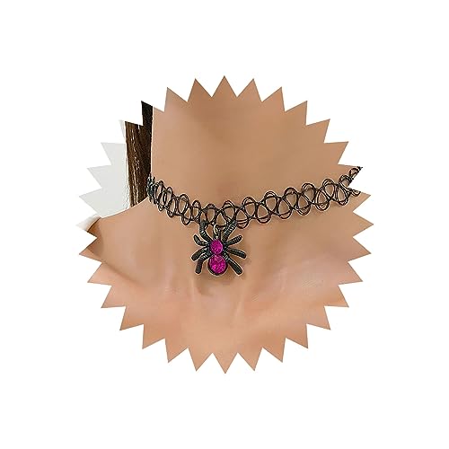 Atentuyi Punk Rock Gothic Schwarz Tattoo Choker Stretch Halskette Goth Cz Spinne Anhänger Halskette Rosa Kristall Halskette Vintage Kurz Kragen Halskette Schmuck Für Frauen Und Mädchen von Atentuyi